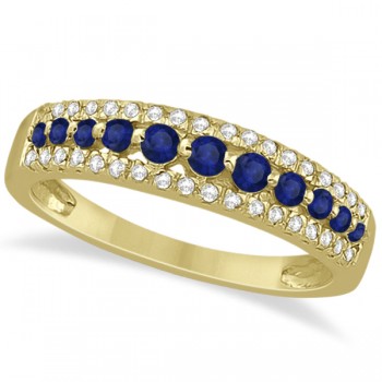 Three-Row Blue Sapphire & Diamond Wedding Band 14k Yellow Gold 0.63ct