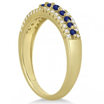 Three-Row Blue Sapphire & Diamond Wedding Band 14k Yellow Gold 0.63ct