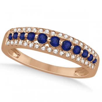 Three-Row Blue Sapphire & Diamond Wedding Band 18k Rose Gold 0.63ct