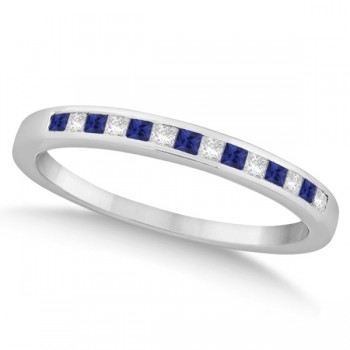 Princess Diamond & Blue Sapphire Wedding Band Platinum (0.34ct)