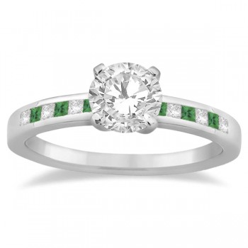 Princess Cut Diamond & Emerald Bridal Ring Set Palladium (0.54ct)