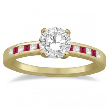 Princess Cut Diamond & Ruby Engagement Ring 18k Yellow Gold (0.20ct)