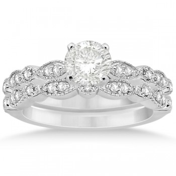 Petite Marquise & Dot Diamond Bridal Ring Set in 14k White Gold (0.25ct)