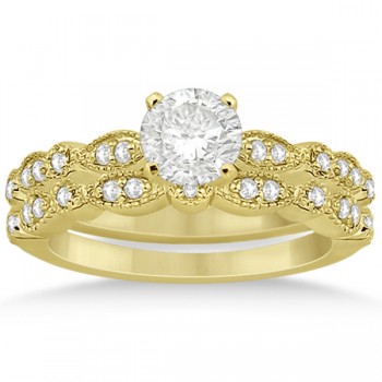 Petite Marquise & Dot Diamond Bridal Ring Set in 14k Yellow Gold (0.25ct)