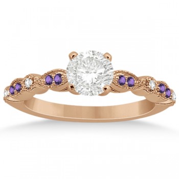 Marquise & Dot Diamond Amethyst Engagement Ring 14k Rose Gold 0.24ct