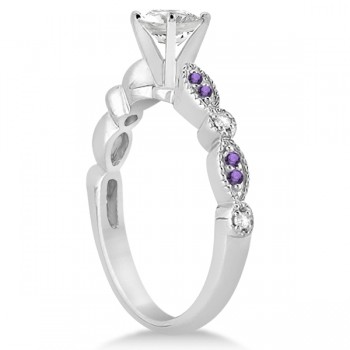 Marquise & Dot Diamond Amethyst Engagement Ring 14k White Gold 0.24ct