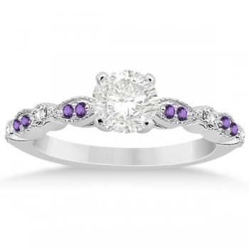 Marquise & Dot Diamond Amethyst Engagement Ring 18k White Gold 0.24ct