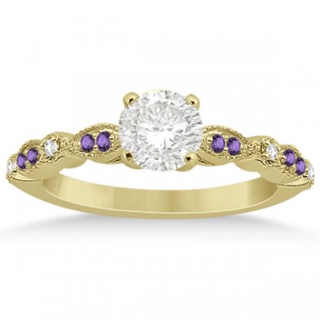 Marquise & Dot Diamond Amethyst Engagement Ring 18k Yellow Gold 0.24ct