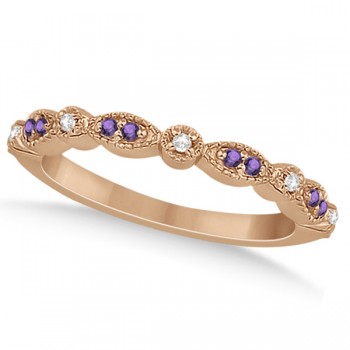 Marquise & Dot Amethyst Diamond Ring Band 14k Rose Gold 0.25ct