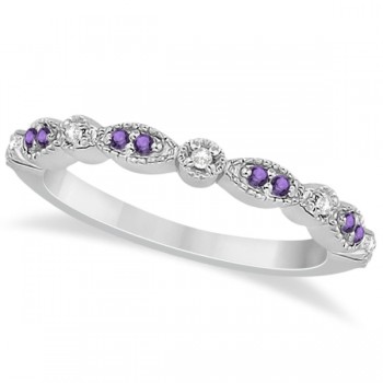 Marquise & Dot Amethyst Diamond Ring Band 14k White Gold 0.25ct