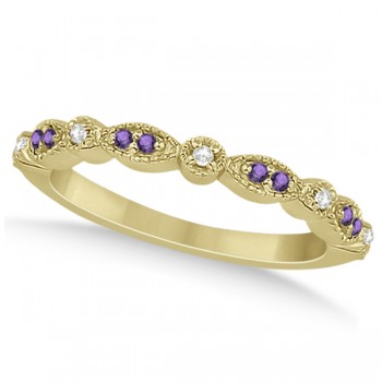 Marquise & Dot Amethyst Diamond Ring Band 14k Yellow Gold 0.25ct