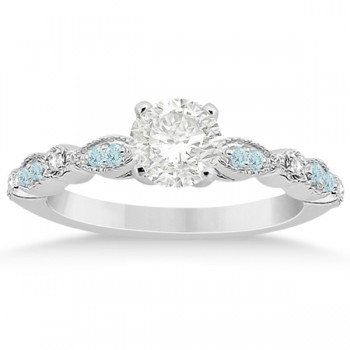 Marquise Aquamarine Diamond Engagement Ring 14k White Gold 0.24ct