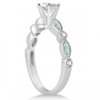 Marquise Aquamarine Diamond Engagement Ring 14k White Gold 0.24ct