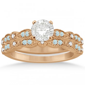 Marquise & Dot Aquamarine Diamond Bridal Set 14k Rose Gold (0.49ct)