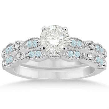 Marquise & Dot Aquamarine Diamond Bridal Set 14k White Gold (0.49ct)