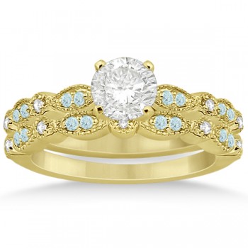 Marquise & Dot Aquamarine Diamond Bridal Set 14k Yellow Gold (0.49ct)