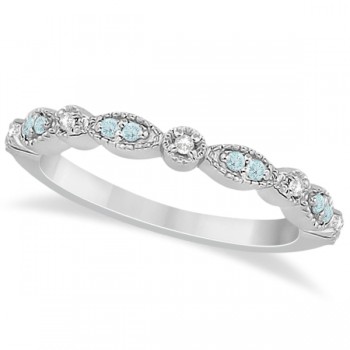 Marquise & Dot Aquamarine Diamond Wedding Band 14k White Gold 0.25ct