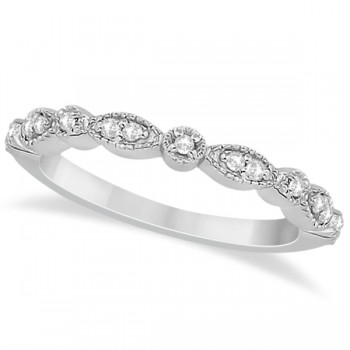 Petite Marquise & Dot Diamond Wedding Band in 14k White Gold (0.13ct)