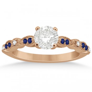 Blue Sapphire Diamond Marquise Engagement Ring 14k Rose Gold 0.24ct