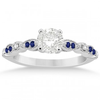 Blue Sapphire Diamond Marquise Engagement Ring 14k White Gold 0.24ct