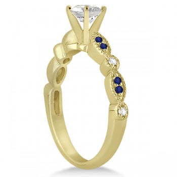 Blue Sapphire Diamond Marquise Engagement Ring 14k Yellow Gold 0.24ct