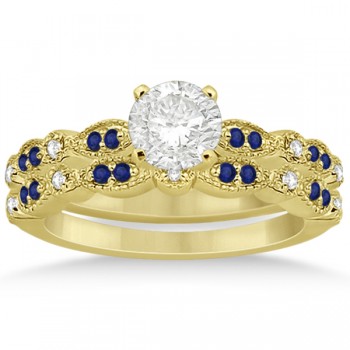 Blue Sapphire & Diamond Marquise Bridal Set 14k Yellow Gold (0.49ct)