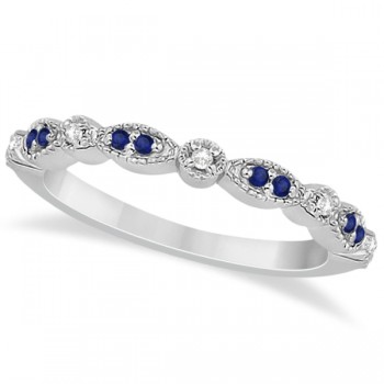 Blue Sapphire & Diamond Marquise Ring Band 14k White Gold (0.25ct)