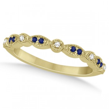 Blue Sapphire & Diamond Marquise Ring Band 14k Yellow Gold (0.25ct)