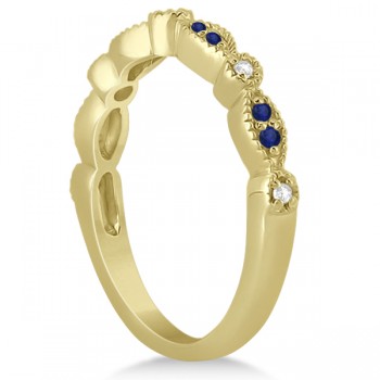 Blue Sapphire & Diamond Marquise Ring Band 14k Yellow Gold (0.25ct)