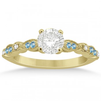Marquise & Dot Blue Topaz Diamond Engagement Ring 14k Yellow Gold 0.24