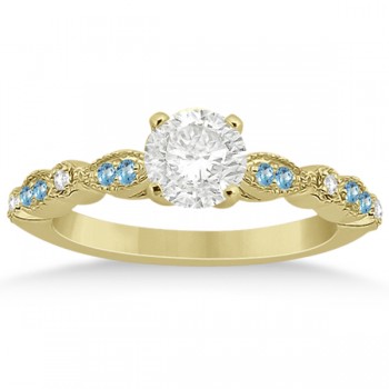 Marquise & Dot Blue Topaz Diamond Engagement Ring 14k Yellow Gold 0.24