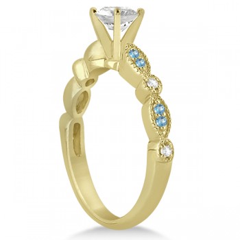 Marquise & Dot Blue Topaz Diamond Engagement Ring 14k Yellow Gold 0.24