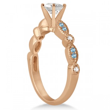Marquise & Dot Blue Topaz Diamond Engagement Ring 18k Rose Gold 0.24