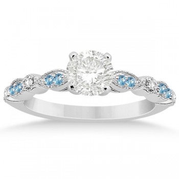 Marquise & Dot Blue Topaz Diamond Engagement Ring 18k White Gold 0.24