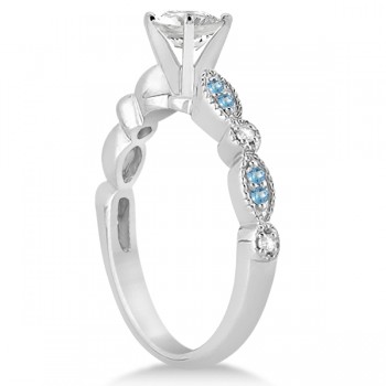 Marquise & Dot Blue Topaz Diamond Engagement Ring 18k White Gold 0.24