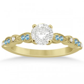 Marquise & Dot Blue Topaz & Diamond Bridal Set 14k Yellow Gold 0.49ct
