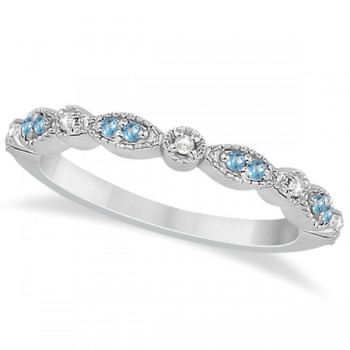 Marquise & Dot Blue Topaz & Diamond Wedding Band 14k White Gold .25ct