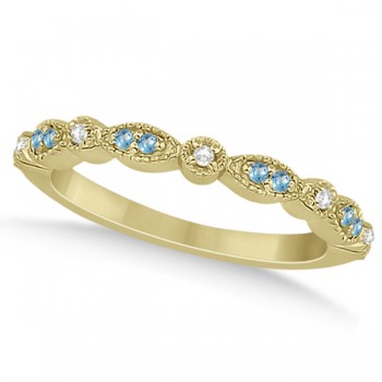 Marquise & Dot Blue Topaz & Diamond Wedding Band 14k Yellow Gold .25ct