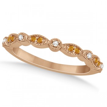 Marquise & Dot Citrine & Diamond Wedding Band 14k Rose Gold 0.25ct