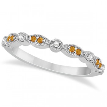 Marquise & Dot Citrine & Diamond Wedding Band 14k White Gold 0.25ct