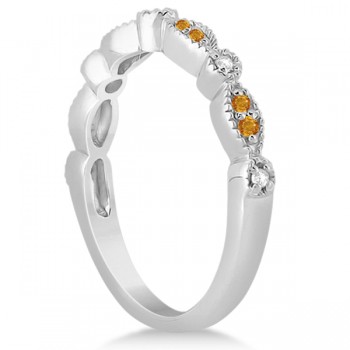 Marquise & Dot Citrine & Diamond Wedding Band 14k White Gold 0.25ct