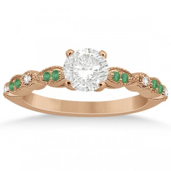 Emerald & Diamond Marquise Engagement Ring 14k Rose Gold (0.20ct)