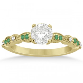 Emerald & Diamond Marquise Engagement Ring 14k Yellow Gold (0.20ct)