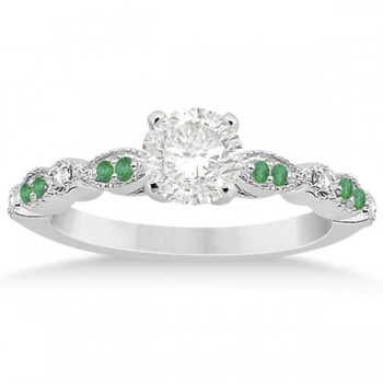 Emerald & Diamond Marquise Engagement Ring 18k White Gold (0.20ct)