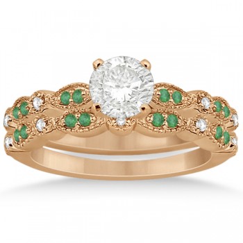 Petite Emerald & Diamond Marquise Bridal Set 14k Rose Gold (0.41ct)