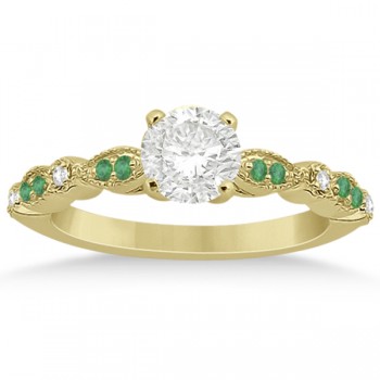 Petite Emerald & Diamond Marquise Bridal Set 14k Yellow Gold (0.41ct)
