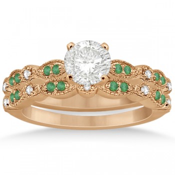 Petite Emerald & Diamond Marquise Bridal Set 18k Rose Gold (0.41ct)