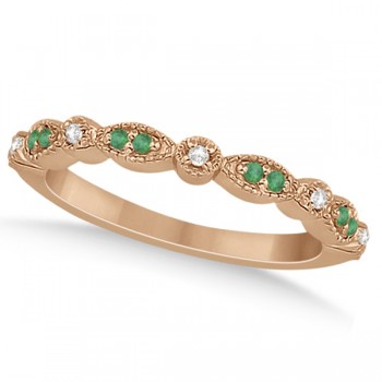 Petite Emerald & Diamond Marquise Wedding Band 18k Rose Gold 0.21ct