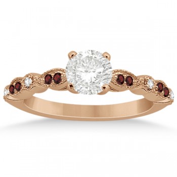 Marquise & Dot Garnet & Diamond Engagement Ring 14k Rose Gold 0.24ct