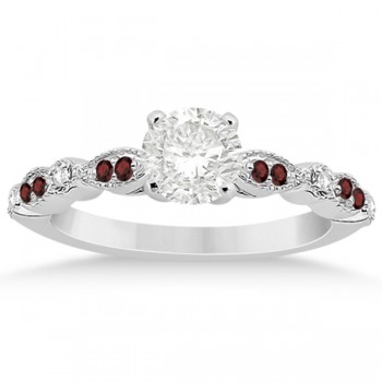 Marquise & Dot Garnet & Diamond Engagement Ring 14k White Gold 0.24ct